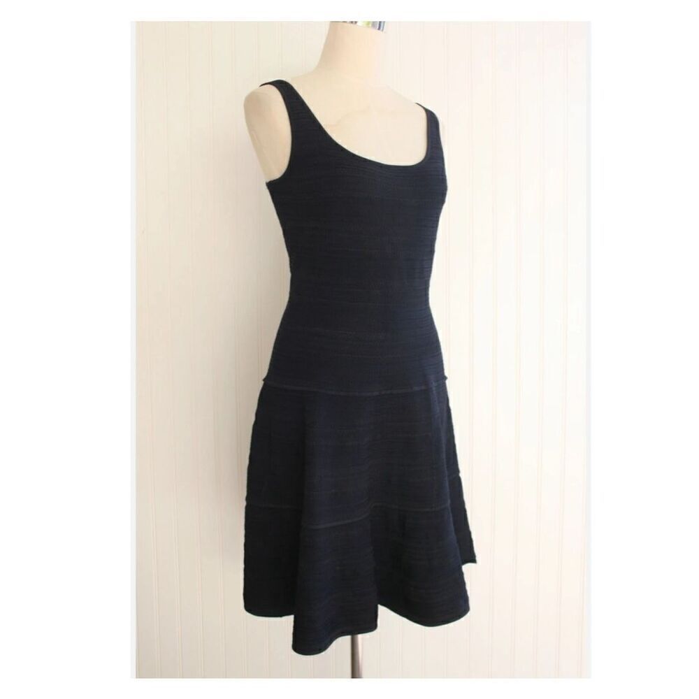 RALPH LAUREN | Black Label Elastic Dress Textured Knit Dress Fit Flare | Small